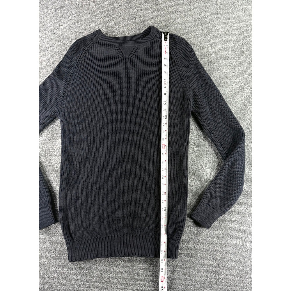 Zara Man Navy Blue Ribbed Knit 100% Fine Cotton Crewneck Sweater Mens Medium - Picture 4 of 5